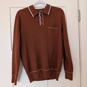 Brown Long Sleeve Polo Shirt Size Medium